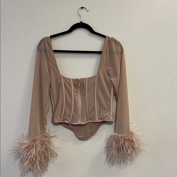 House of CB Beige Feather Cuff Corset Top - Picture 3 of 4